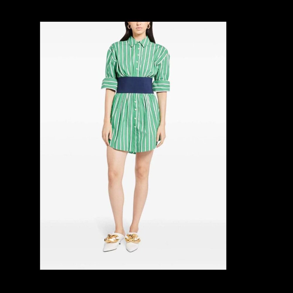 STAUD Michelle Striped Shirt Mini Dress Seaweed Green Size M NWT Chic Versatile - Picture 16 of 16
